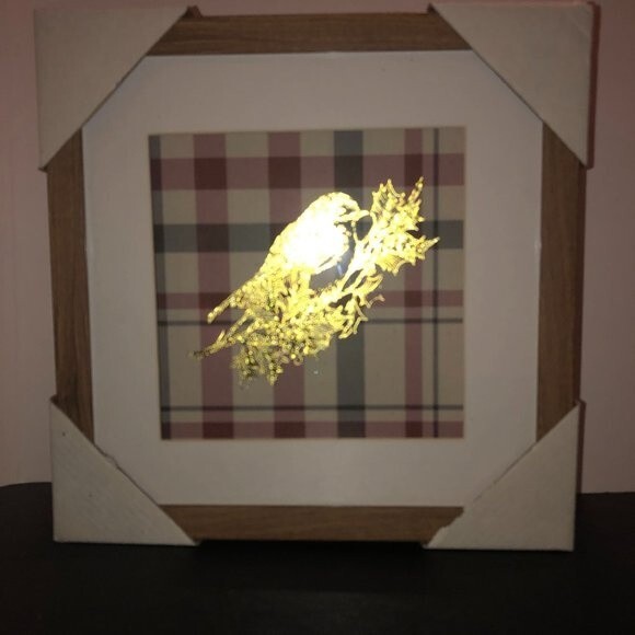New! Gold Bird Etched Glass Framed Art - Picture 2 of 6